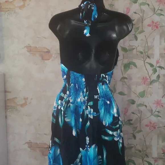 Womans Summer Blue Black Tropical dress NWT - Picture 2 of 3